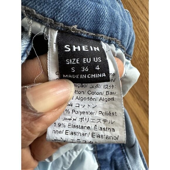 Shein Women's Roll Up Hem Denim Overall Romper Light Wash Blue Size 4 - Picture 4 of 8